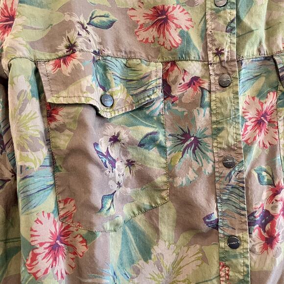 Sanctuary FloralFlage Boyfriend Tencel Blouse/ Green Floral Top - Picture 7 of 11
